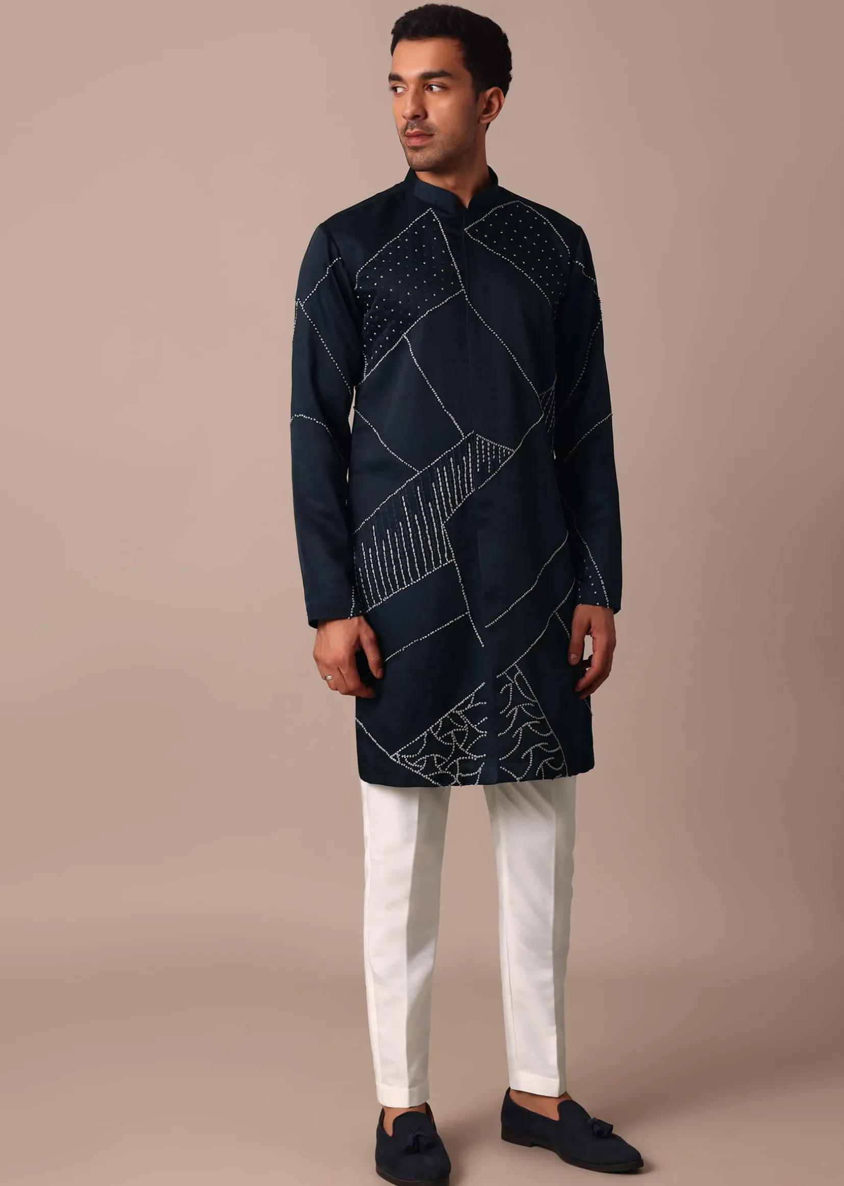 Navy Blue Kurta Set With Dupatta And Hand Work Detail