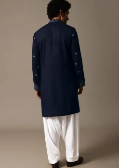 Navy Blue Linen Kurta Salwar For Men