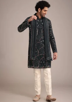 Navy Blue Mirror Work Kurta Dupatta Set