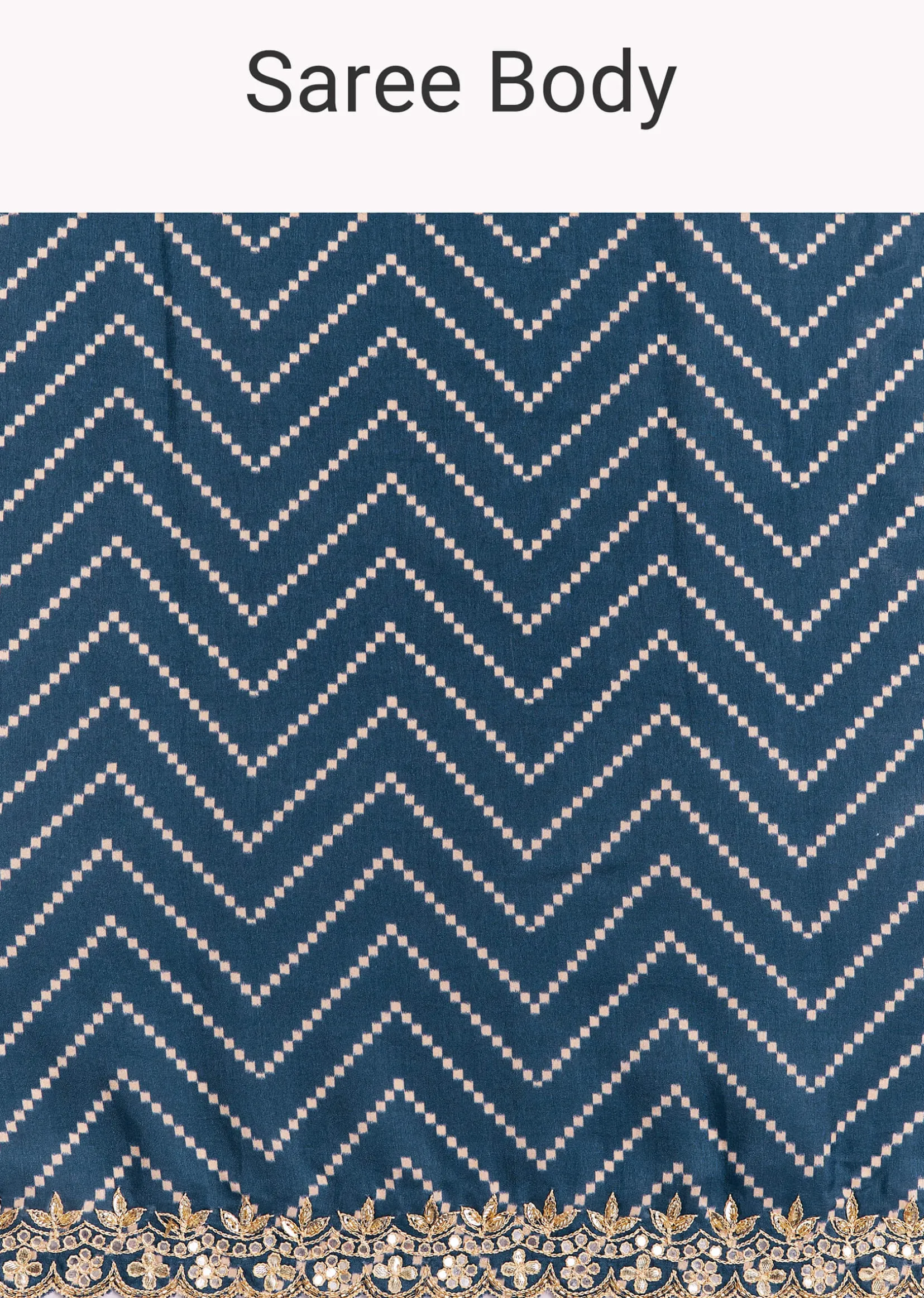 Navy Blue Muslin Ajrakh Printed Saree With Gota And Mirror Work