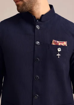 Navy Blue Pintuck Jacket And Kurta Set