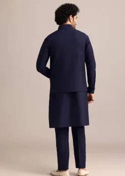 Navy Blue Pintuck Jacket And Kurta Set