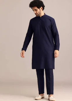 Navy Blue Pintuck Jacket And Kurta Set