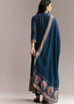 Navy Blue Printed Anarkali Set