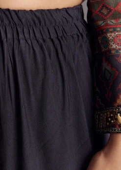 Navy Blue Printed Silk Anarkali With Dupatta