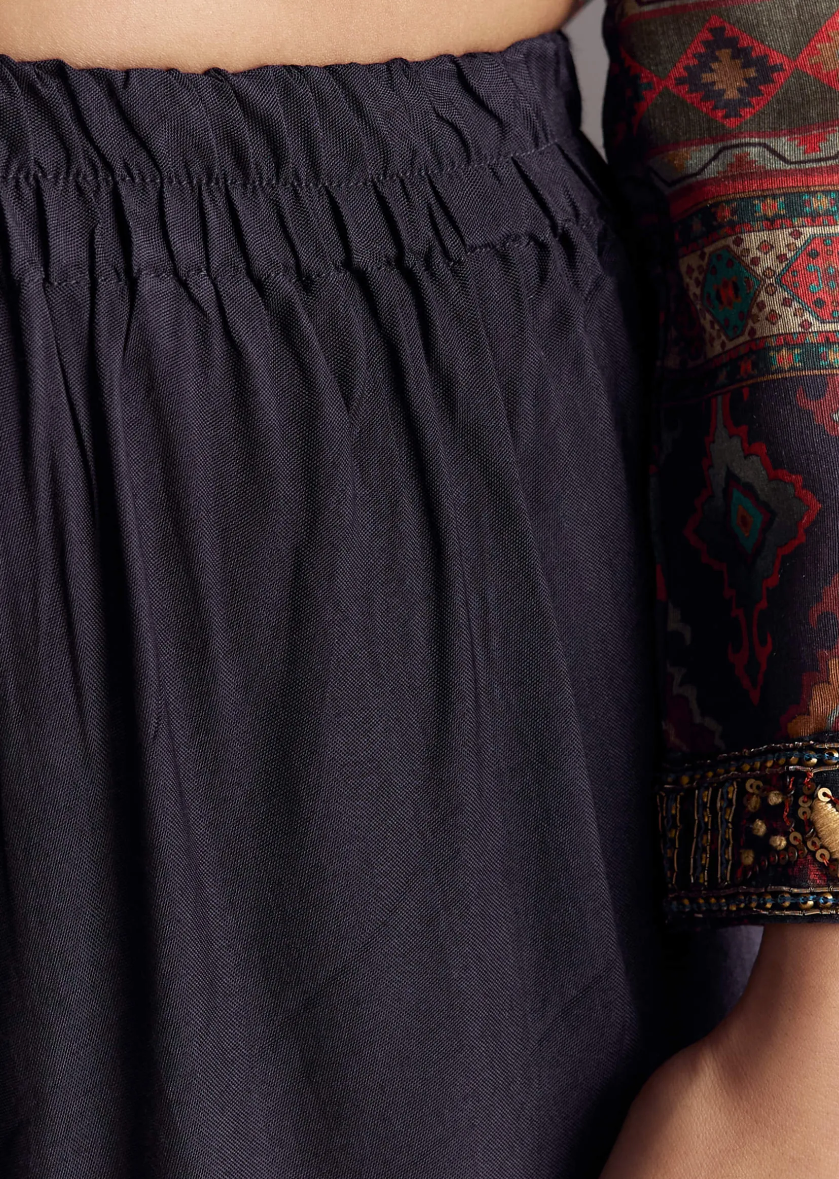 Navy Blue Printed Silk Anarkali With Dupatta