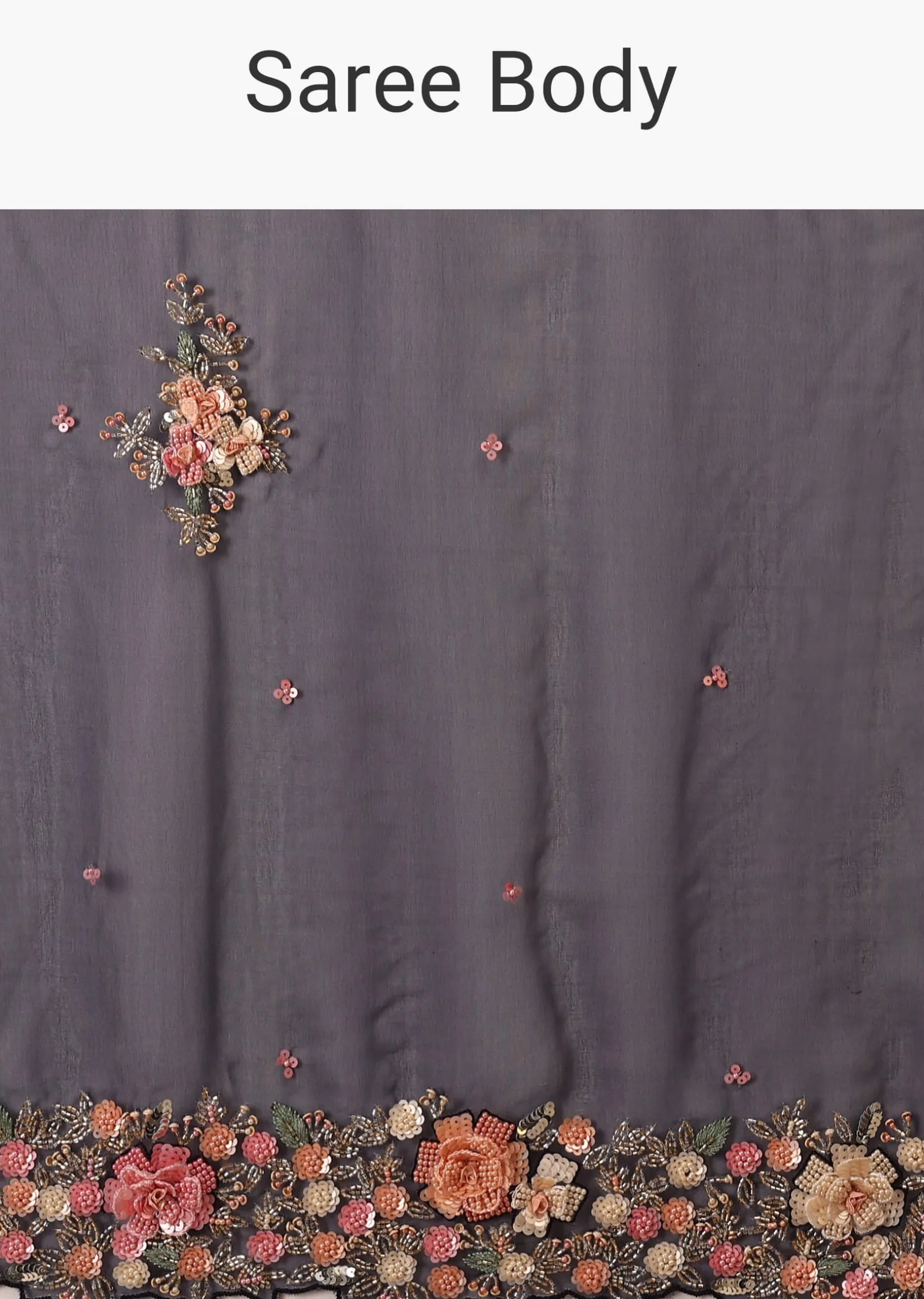 Navy Blue Saree In Organza With 3D Floral Embroidery In Moti, Cut Dana, And Sequins