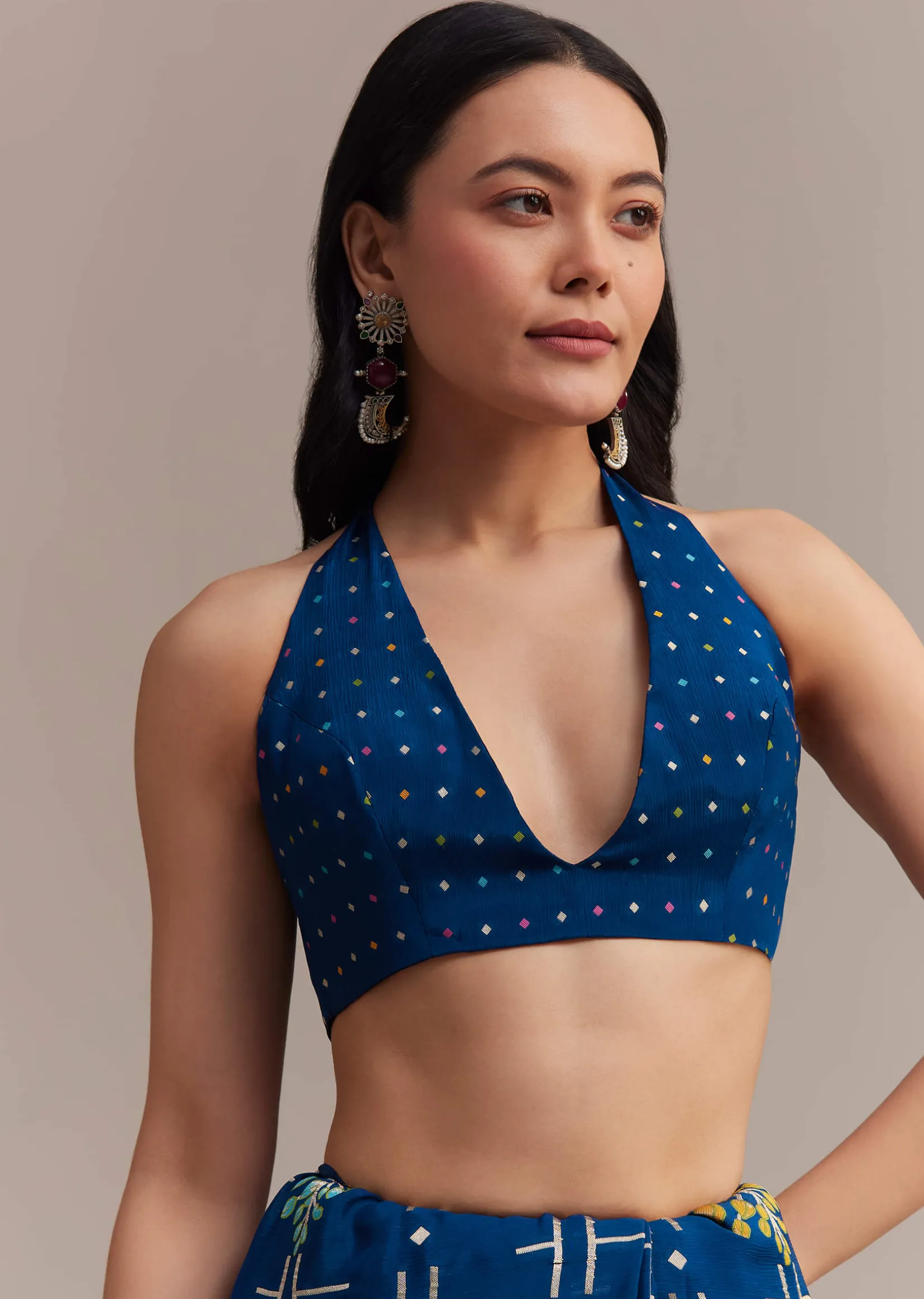 Navy Blue Saree With Leaf Motif Woven Design