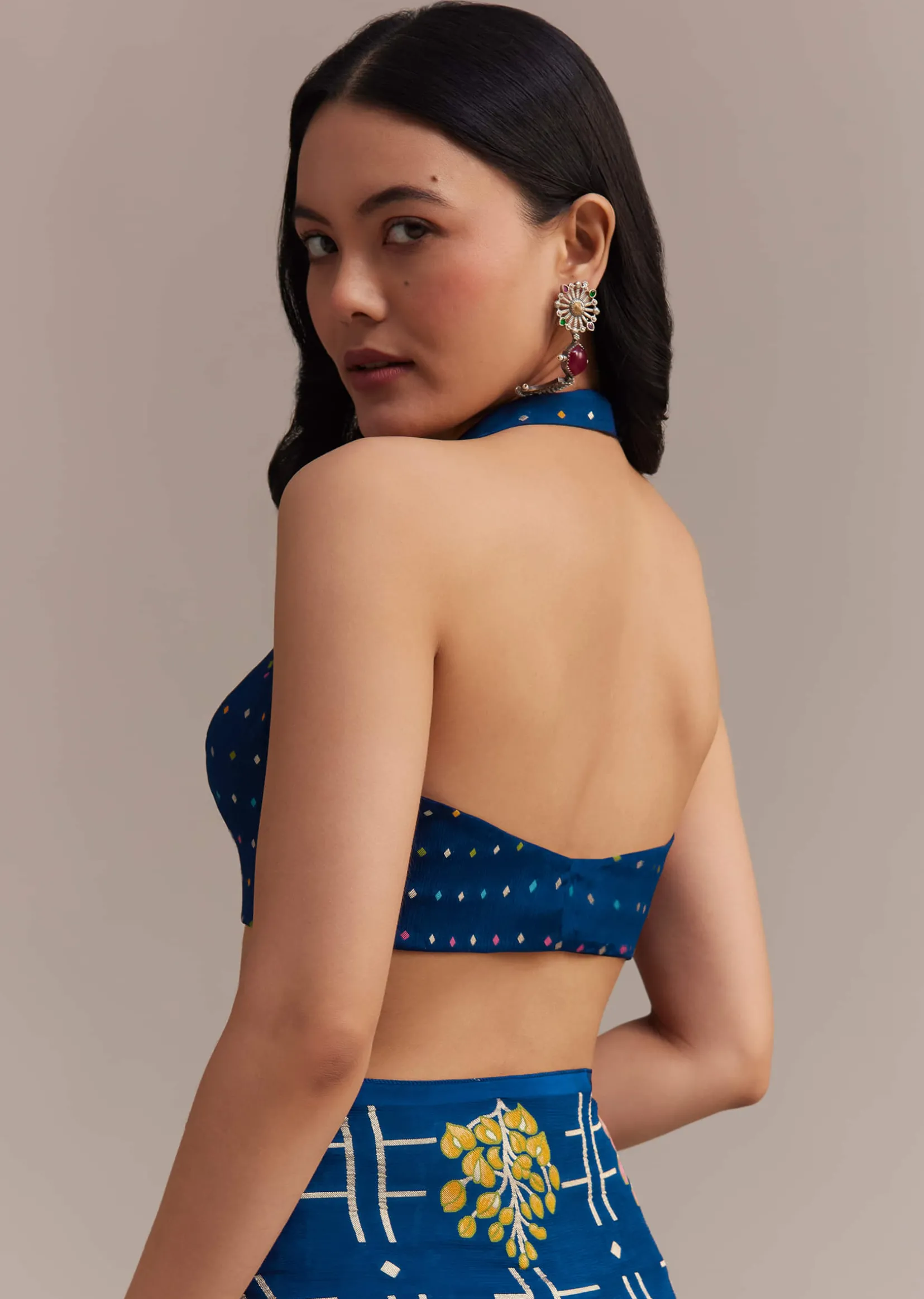 Navy Blue Saree With Leaf Motif Woven Design