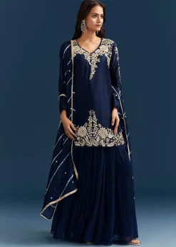 Navy Blue Set With Sequins And Cut Dana Embellished Kurta