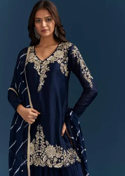 Navy Blue Set With Sequins And Cut Dana Embellished Kurta