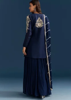 Navy Blue Set With Sequins And Cut Dana Embellished Kurta