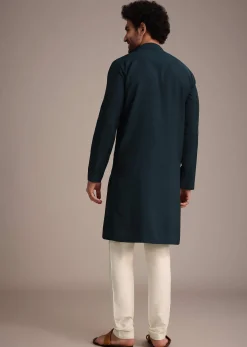 Navy Blue Silk Blend Embroidered Kurta Set