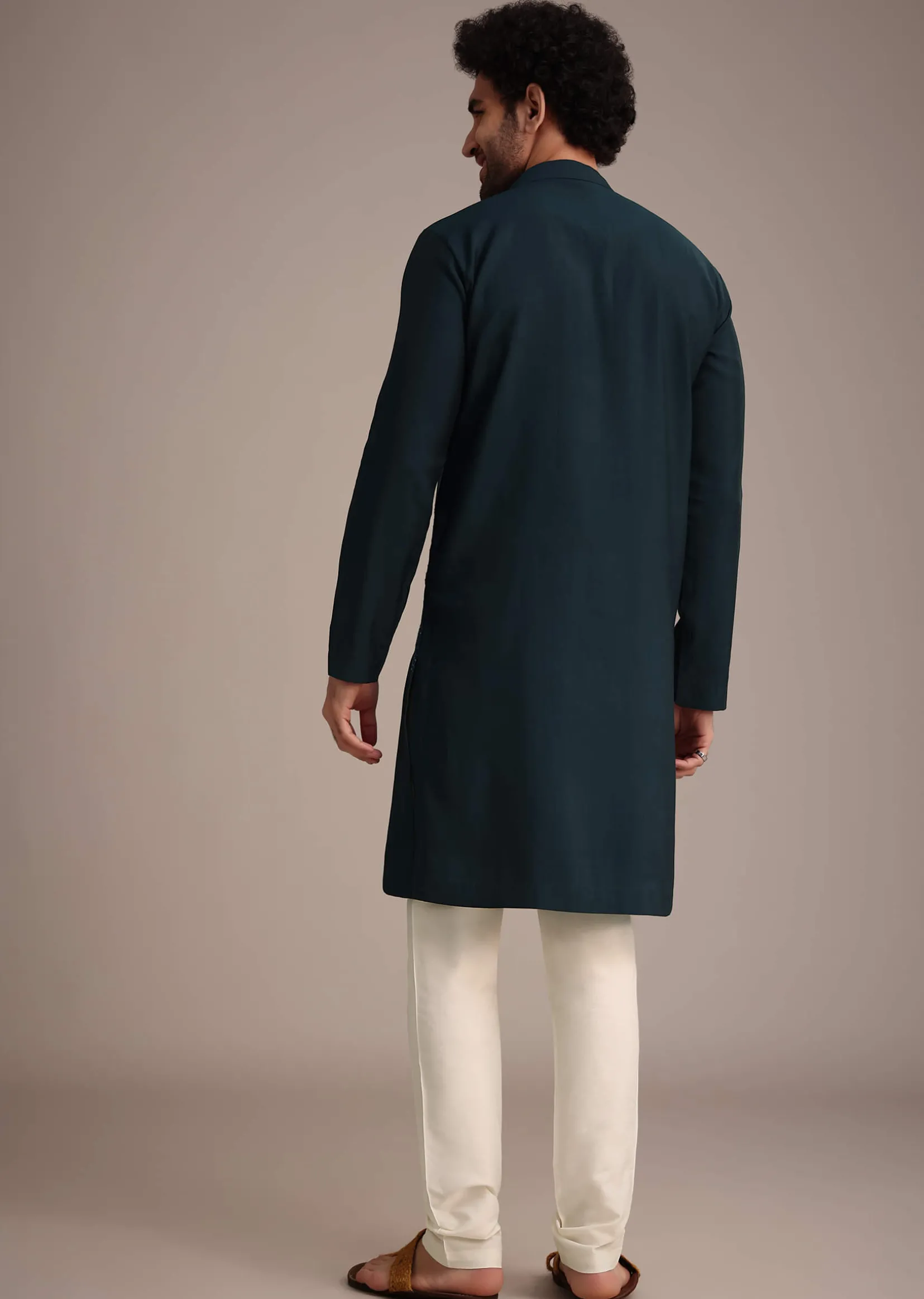 Navy Blue Silk Blend Embroidered Kurta Set