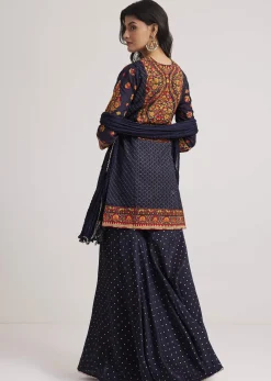 Navy Blue Silk Sharara Set