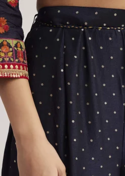 Navy Blue Silk Sharara Set