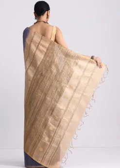 Navy Blue Spun Silk Saree With Butti Work