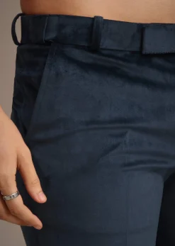 Navy Blue Suede Embroidered Jodhpuri Set With Poth Work