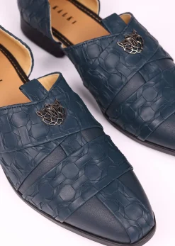 Navy Blue Vegan Leather Jutti With Criss Cross Pattern