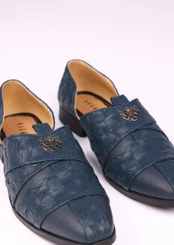 Navy Blue Vegan Leather Jutti With Criss Cross Pattern