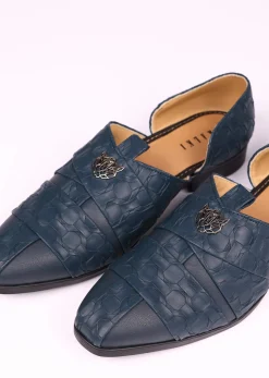 Navy Blue Vegan Leather Jutti With Criss Cross Pattern