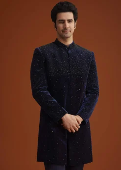 Navy Blue Velvet Indo Western Set