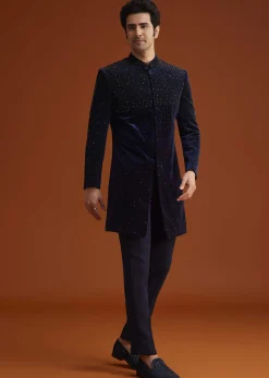 Navy Blue Velvet Indo Western Set