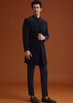 Navy Blue Velvet Indo Western Set