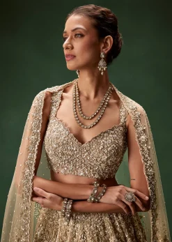 Nude Bridal Lehenga With Intricate Floral Sequin And Beadwork
