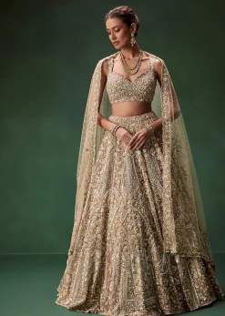 Nude Bridal Lehenga With Intricate Floral Sequin And Beadwork