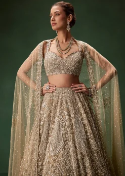 Nude Bridal Lehenga With Intricate Floral Sequin And Beadwork