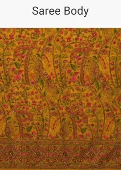 Ocher Yellow Festive Saree Kashmiri Embroidered In Georgette