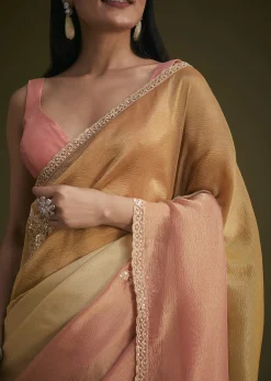 Ochre Yellow Triple Tone Tissue Saree