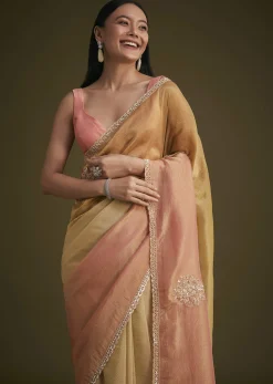 Ochre Yellow Triple Tone Tissue Saree