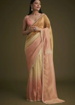 Ochre Yellow Triple Tone Tissue Saree