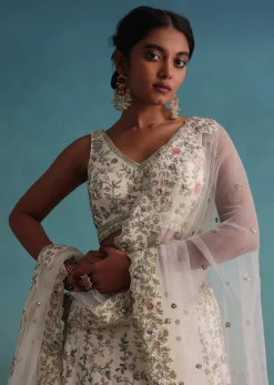 Off White 12 Kali Bridal Embroidered Lehenga In Raw Silk With Floral Handwork