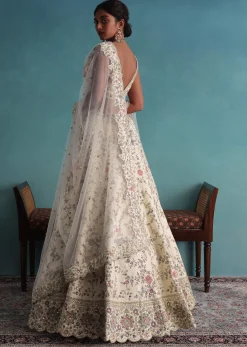 Off White 12 Kali Bridal Embroidered Lehenga In Raw Silk With Floral Handwork