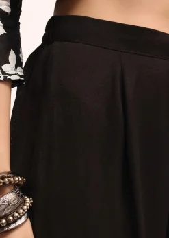 Off White And Black Printed Chanderi Kurta Set With Dupatta