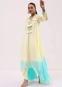 Off White And Blue Georgette Kurta Dhoti