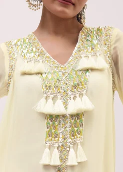 Off White And Blue Georgette Kurta Dhoti