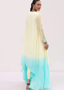 Off White And Blue Georgette Kurta Dhoti