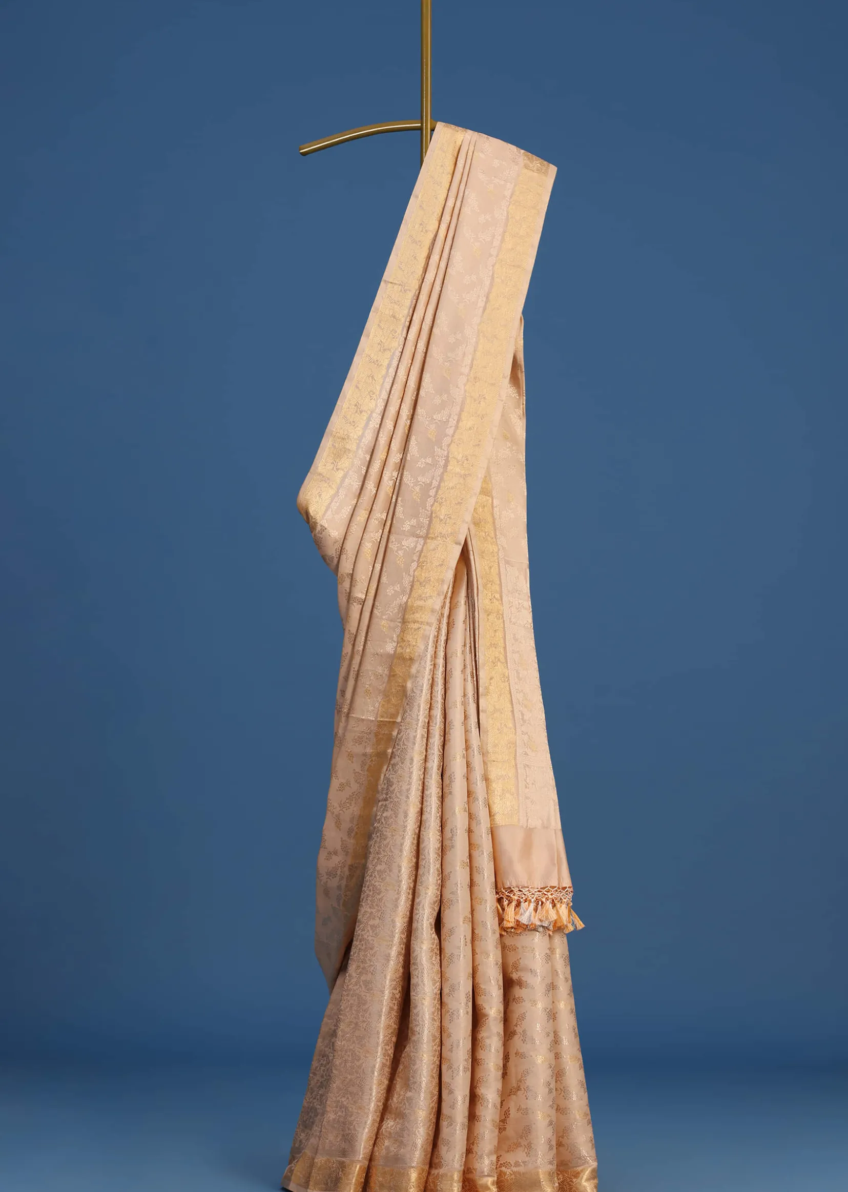Off White Banarsi Tissue Silk Saree With Self Zari Weave
