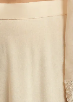 Off White Beaded Short Kurti Pant Set With Dupatta