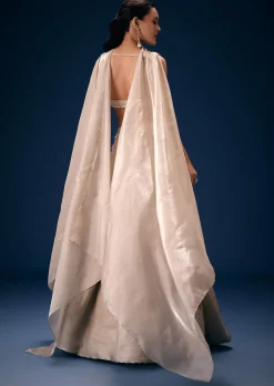 Off White Blouse With Fishcut Lehenga And Choker Dupatta