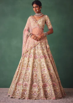 Off White Bridal Lehenga Blouse And Dupatta With Multi Colour Thread Work