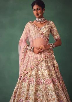 Off White Bridal Lehenga Blouse And Dupatta With Multi Colour Thread Work