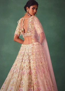 Off White Bridal Lehenga Blouse And Dupatta With Multi Colour Thread Work