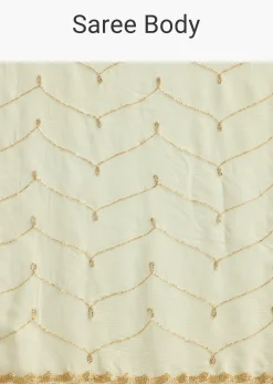 Off White Chinon Saree with Cutdana and Stone Work