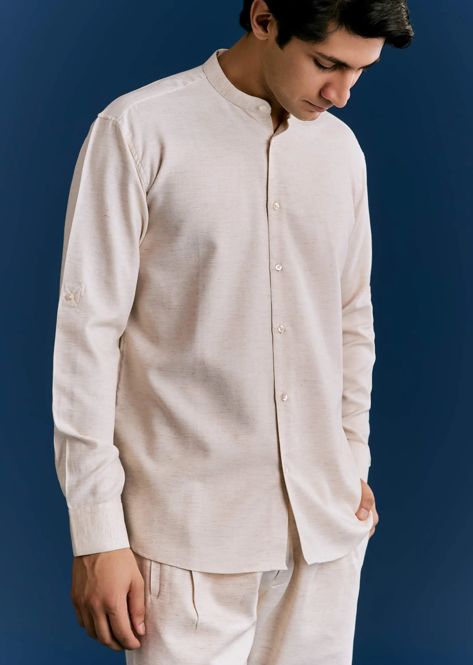 Off White Cotton Kurta Jacket Set With Embroidery