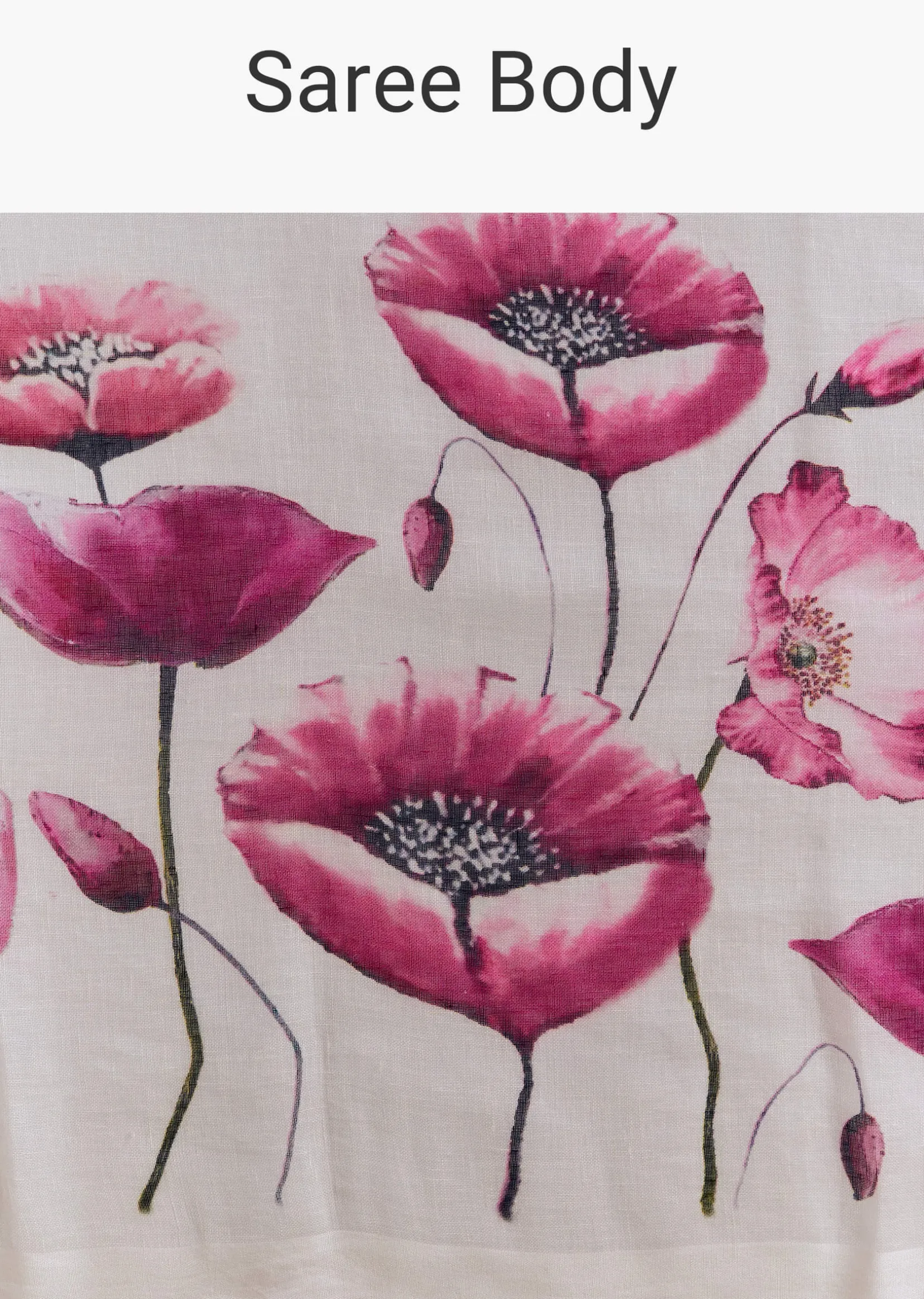 Off White Cotton Linen Saree With Artistic Floral Print